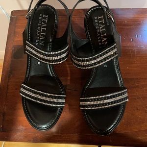 Rhinestone Beaded Sandals black.